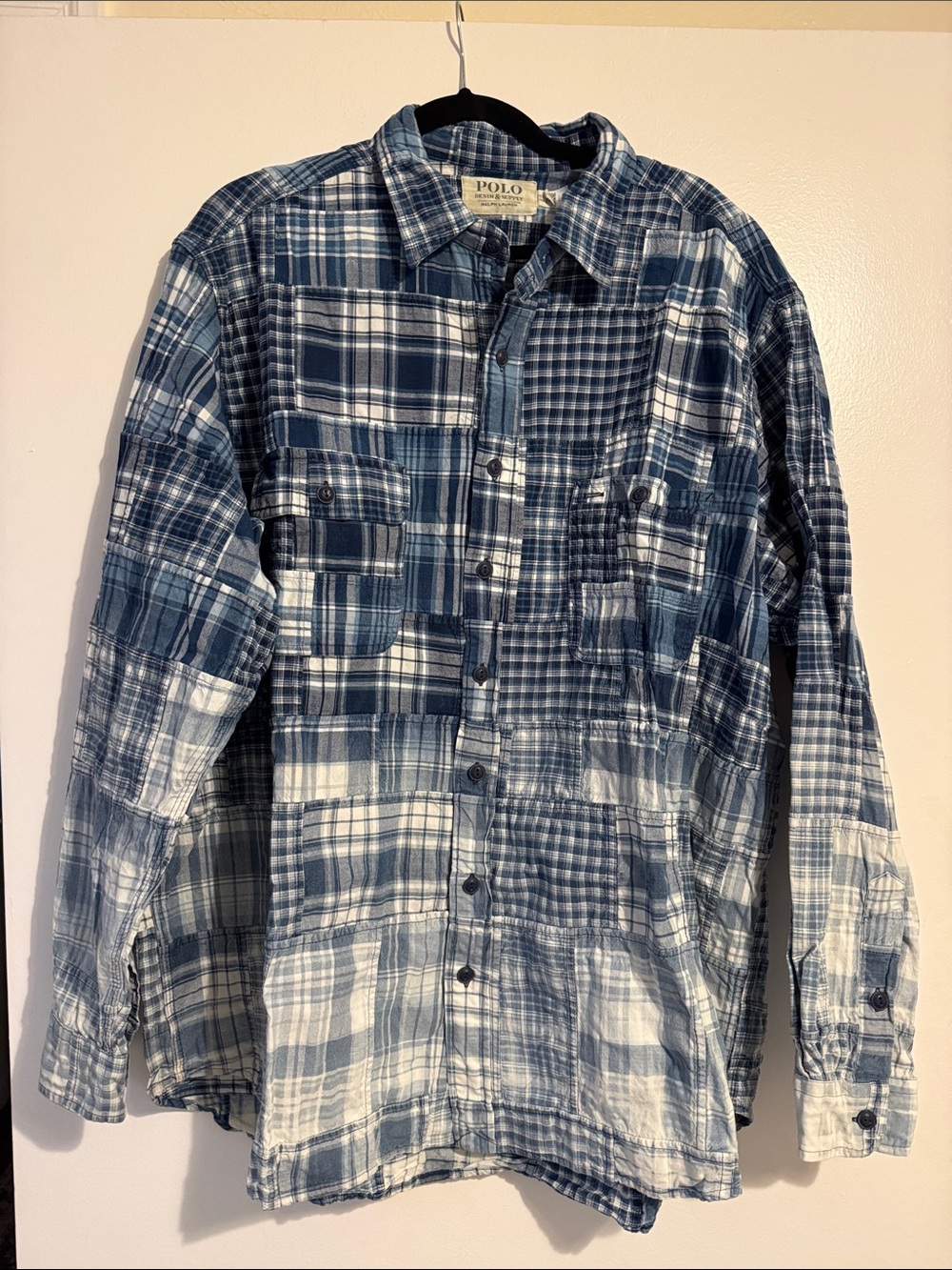 Polo Denim & Supply Ralph Lauren Blue & White Patchwork Plaid Button-Down Shirt